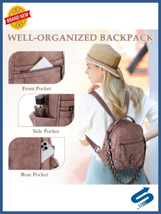 Vegan Leather Mini Backpack Purse with Detachable Guitar Strap, Lightweight main image 4
